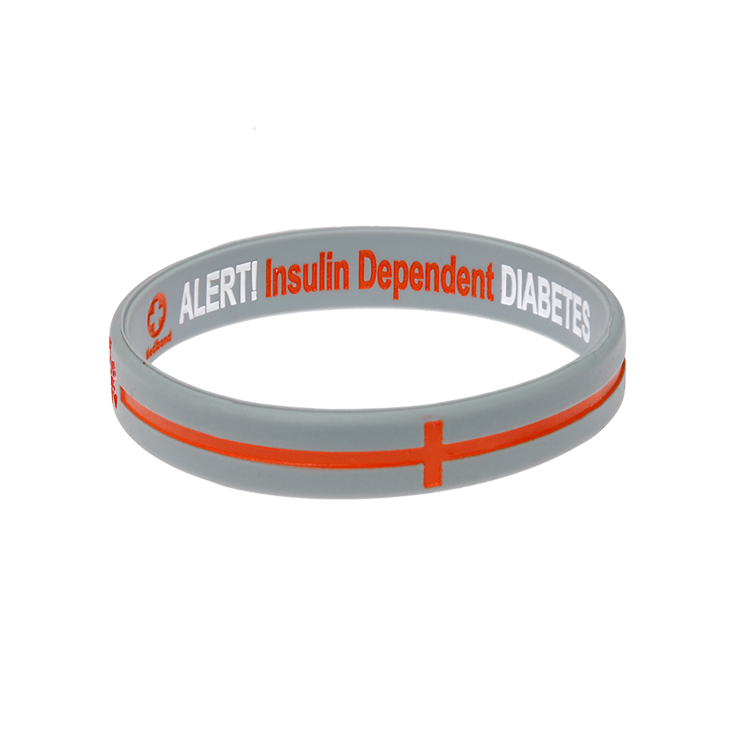 Diabetes Insulin Dependent Grey/Orange cross Reversible Wristband