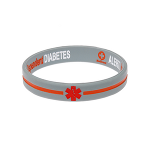 Diabetes Insulin Dependent Grey/Orange cross Reversible Wristband