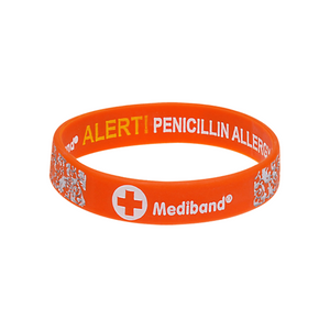 Penicillin Allergy Orange Floral - Reversible Design Wristband