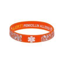 Load image into Gallery viewer, Penicillin Allergy Orange Floral - Reversible Design Wristband
