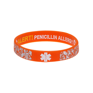 Penicillin Allergy Orange Floral - Reversible Design Wristband
