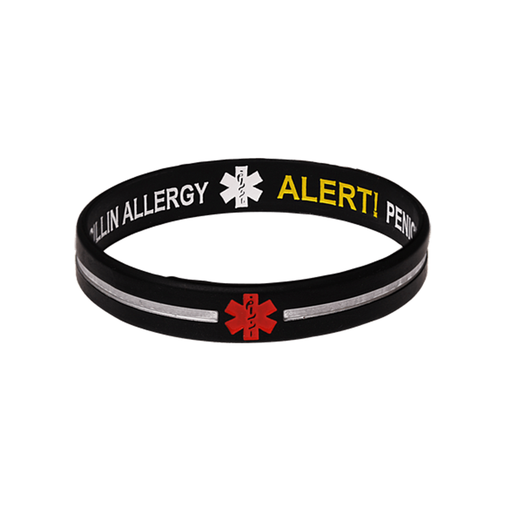 Penicillin Allergy - Black Cross Reversible Design Wristband